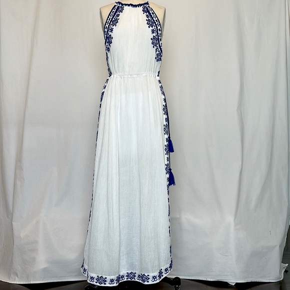 Boemo Dresses & Skirts - Boemo - White Gauze Maxi Dress With Blue Rope and Embroidery Detailing